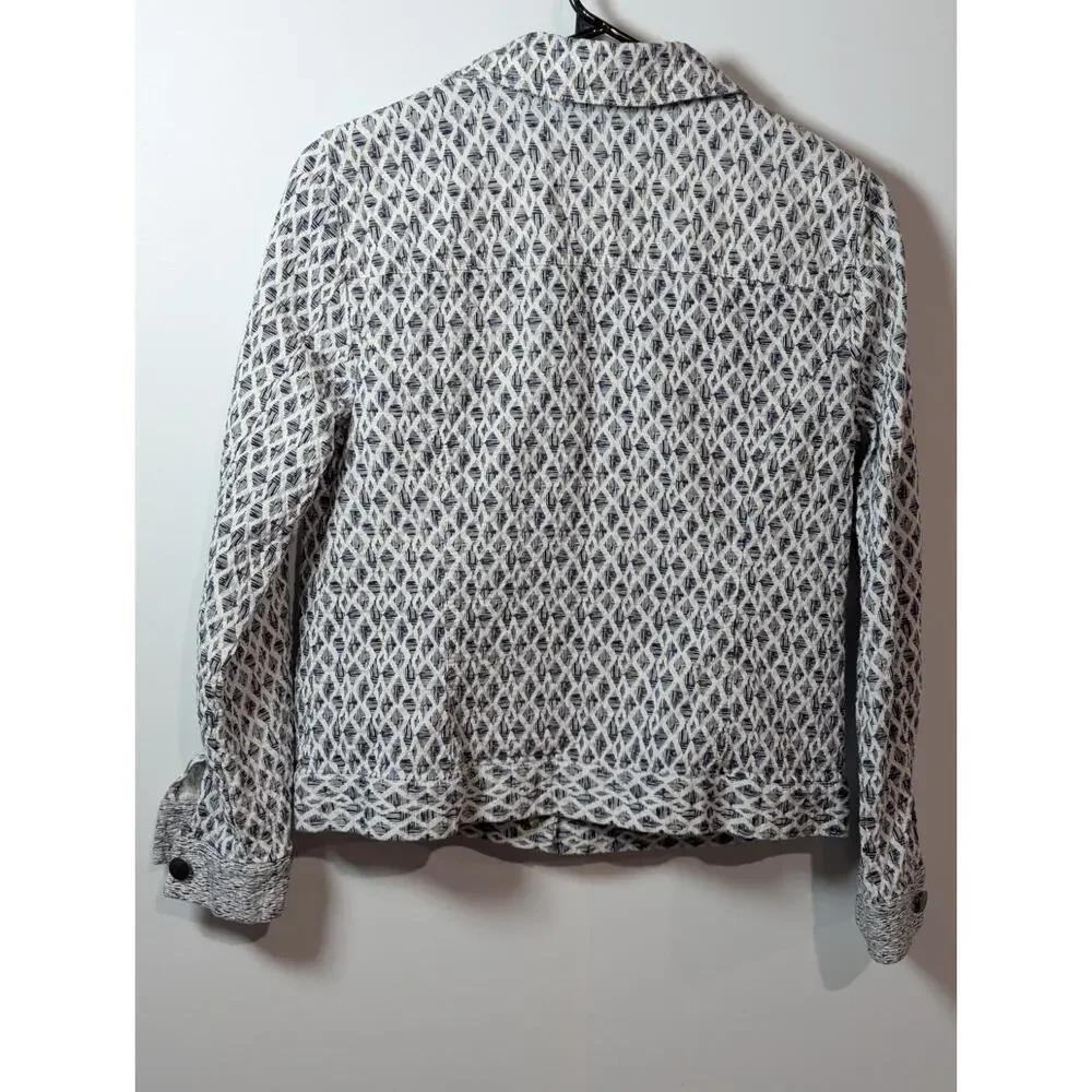 Christopher & Banks Jacket Blazer Shirt Women's Size Small Geometric Navy Ivory